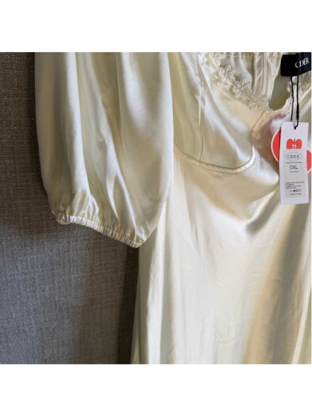 Cider Beige White Satin puff sleeve Wedding Rehearsal Dress 0X - Picture 7 of 15